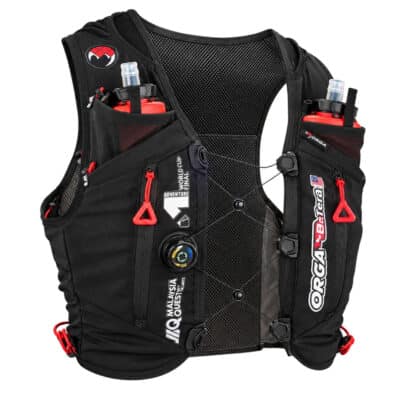 Product 27 Orga RR Tera 12.5L running vest front view with integrated 500ml softflask pockets