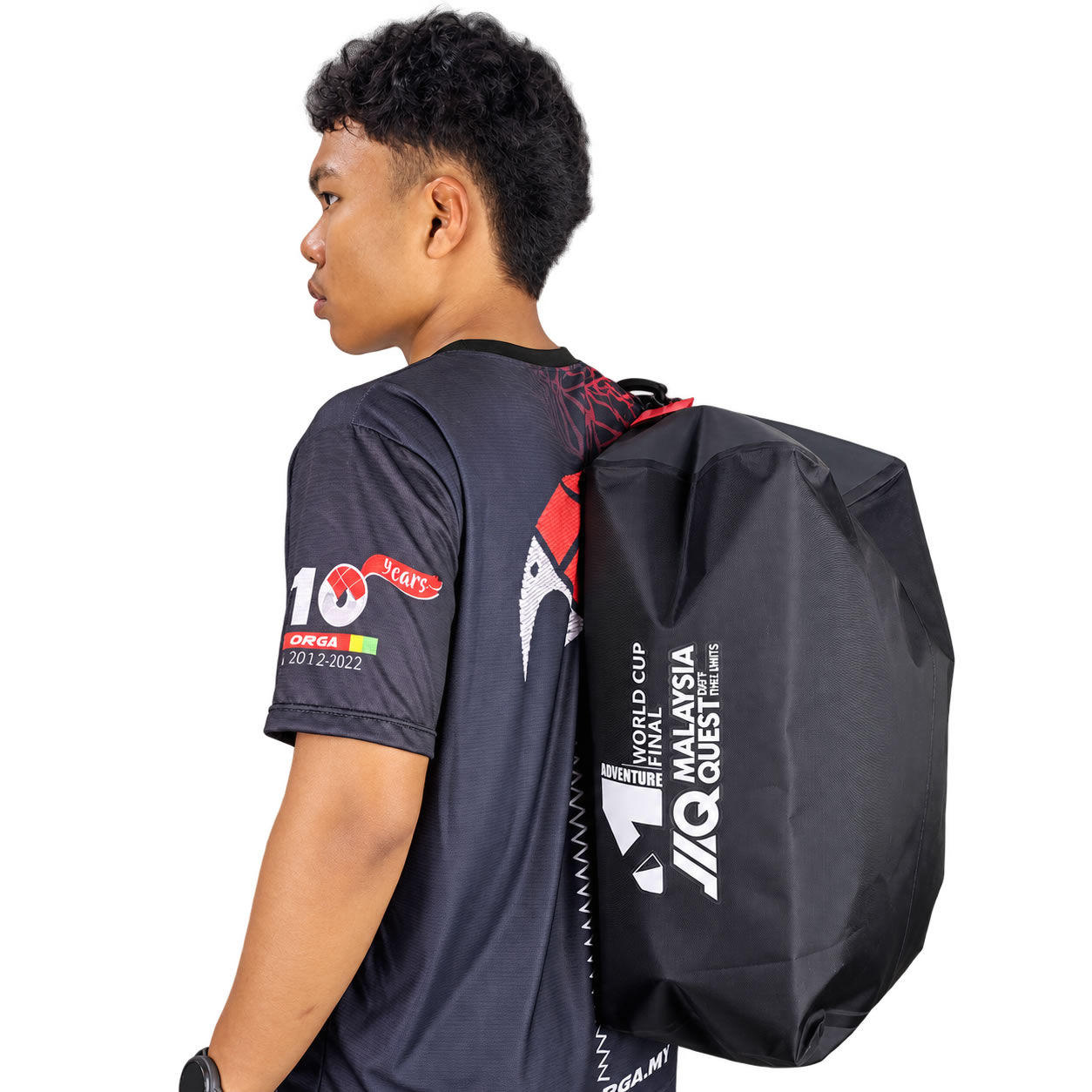Drop Bag 30L 4 Back view of a model carrying the ORGA Waterproof Drop Bag 30L