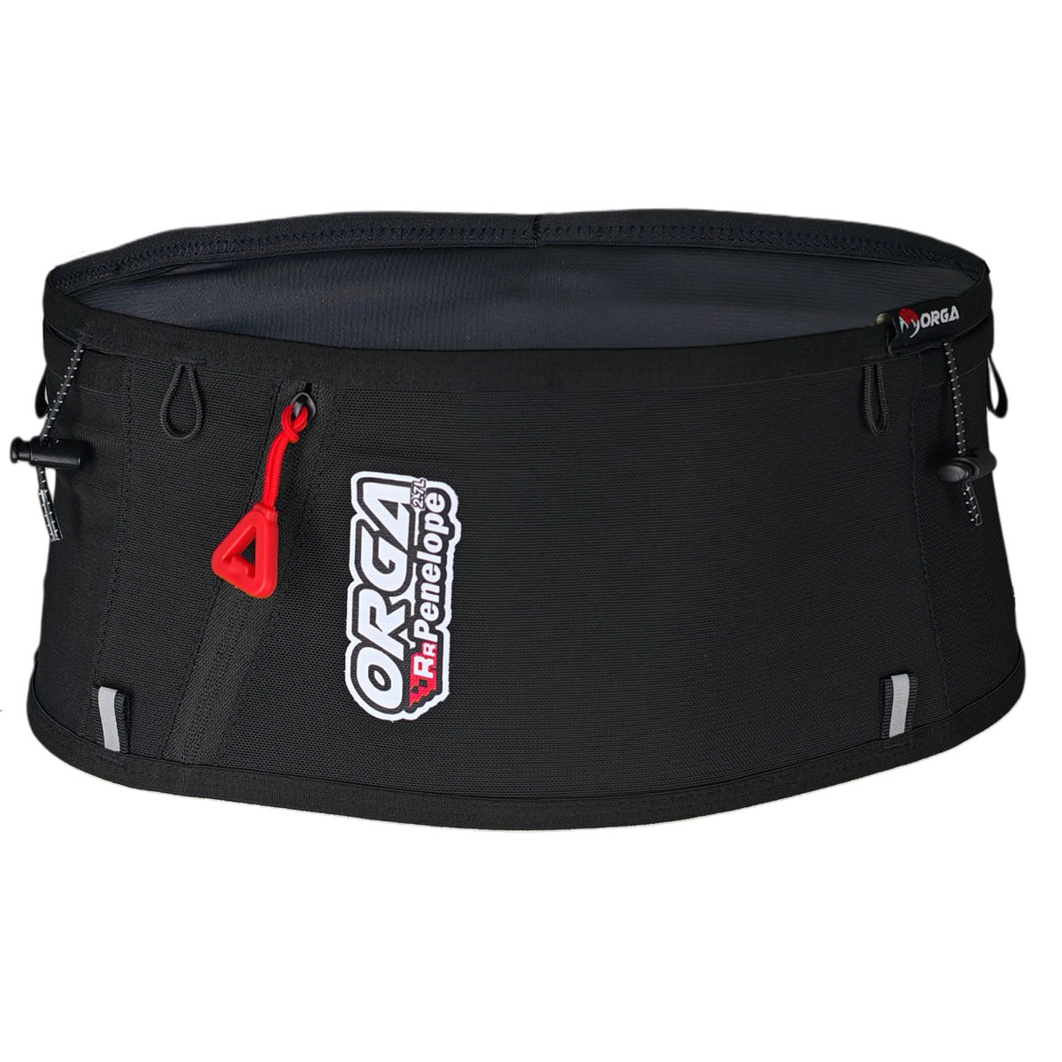 RR Penelope 2.7L 1 Front view of the Orga RR Penelope 2.7L running belt showing its spacious storage compartments and reflective details.