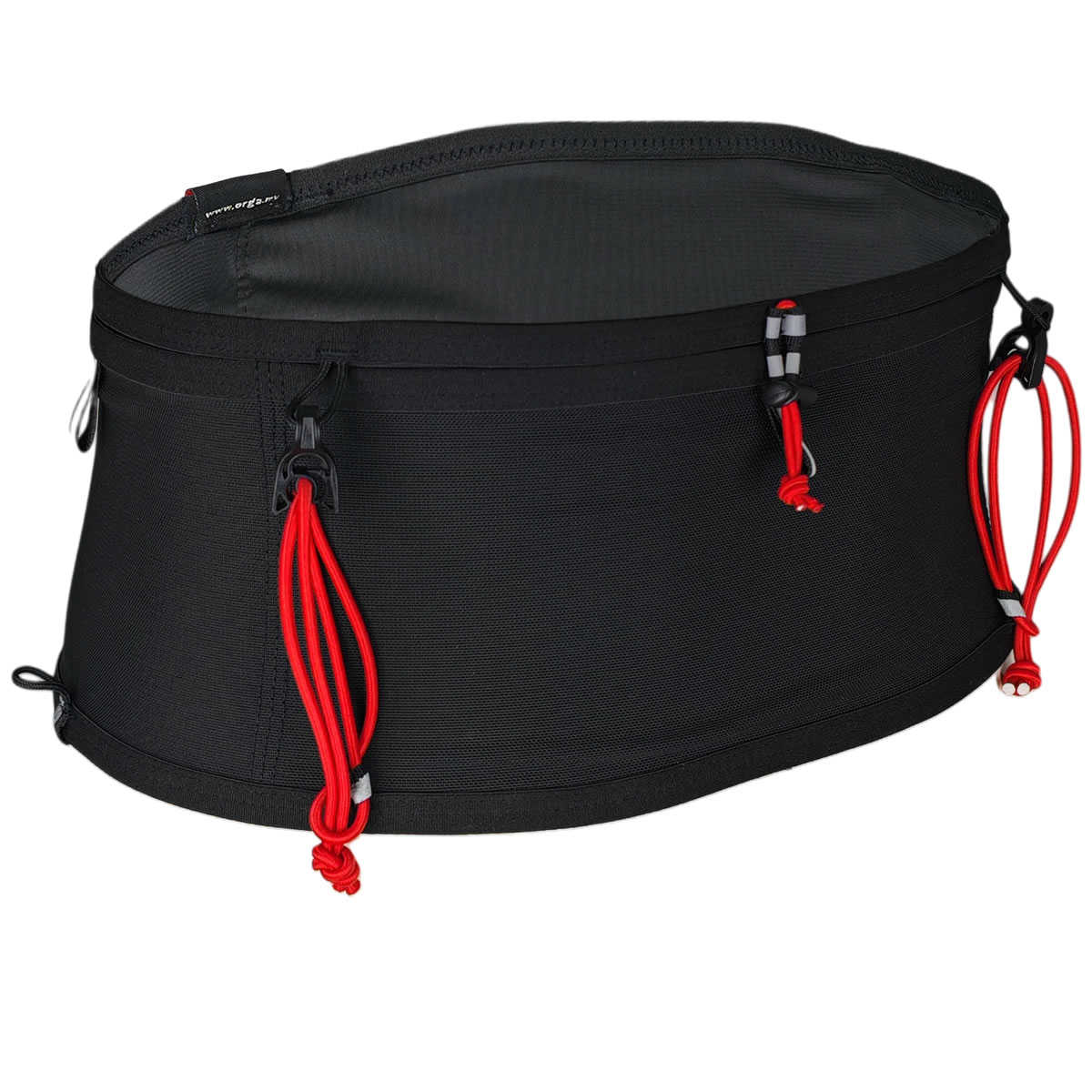 RR Penelope 2.7L 3 Rear view of the Orga RR Penelope running belt showing its mesh storage panel and red elastic pole carrying loops.